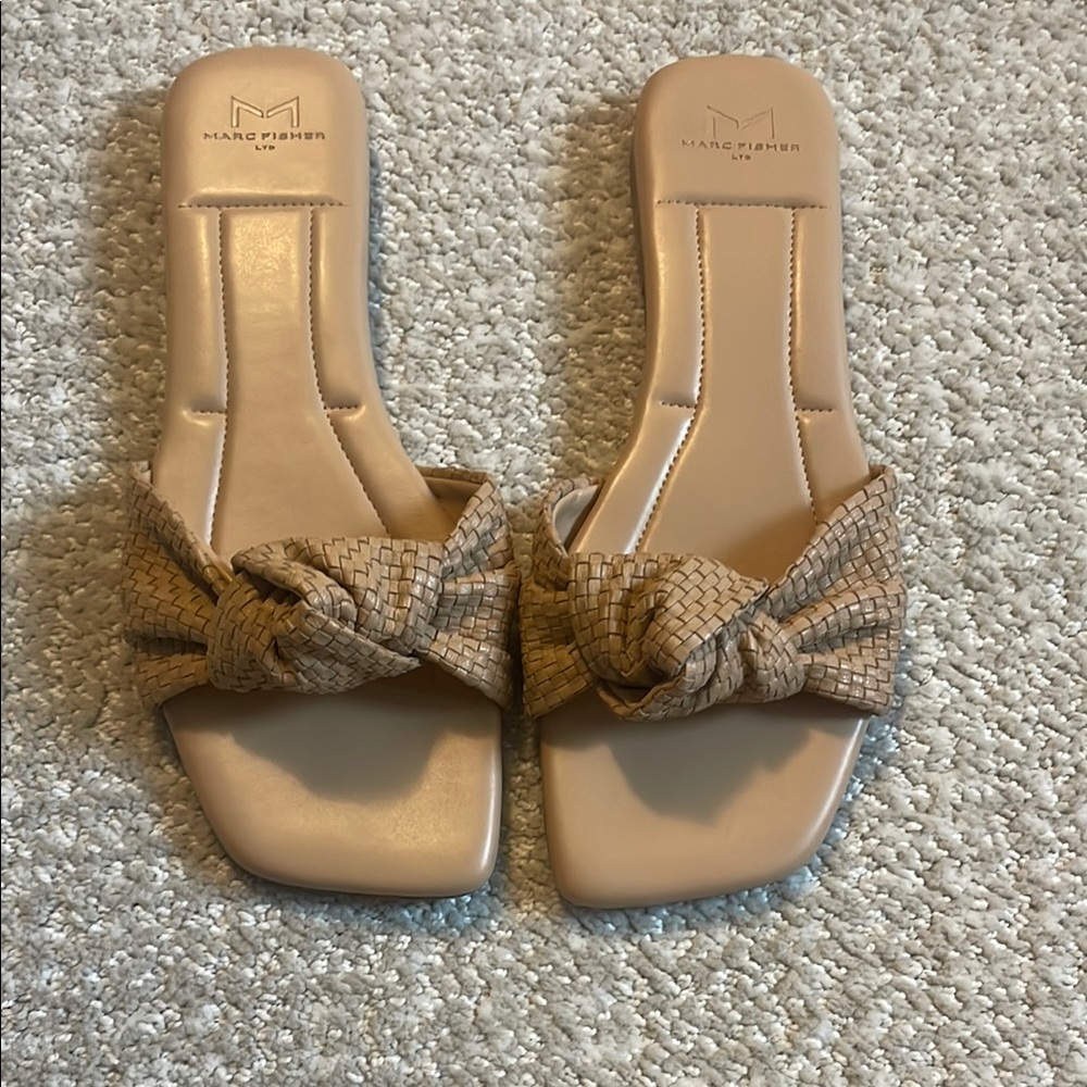 Marc Fisher Women's Tan Woven Slide Sandals